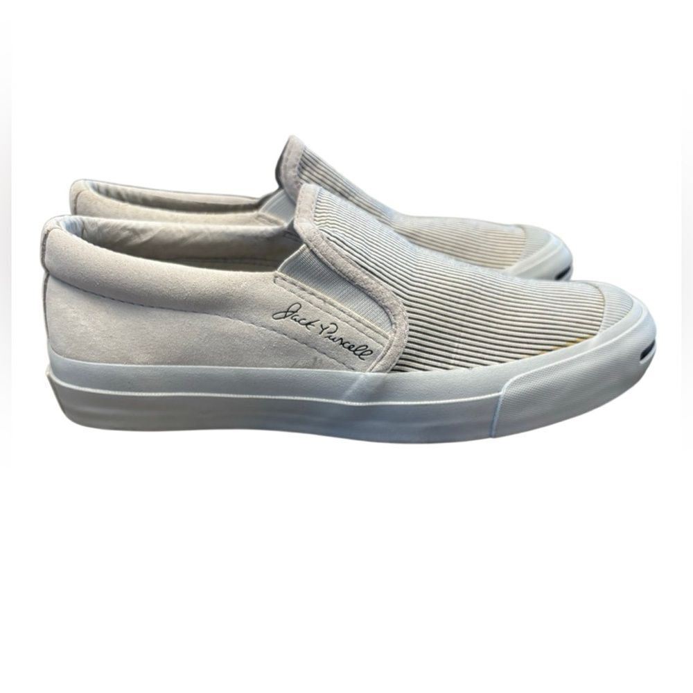 Converse Jack Purcell Slip-On Sneakers Gray Canvas Ribbed Unisex Casual Shoes